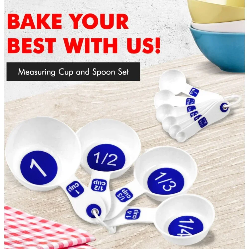 Large Print Measuring Cup Set 10pc Bright White Easy Read Kitchen Baking